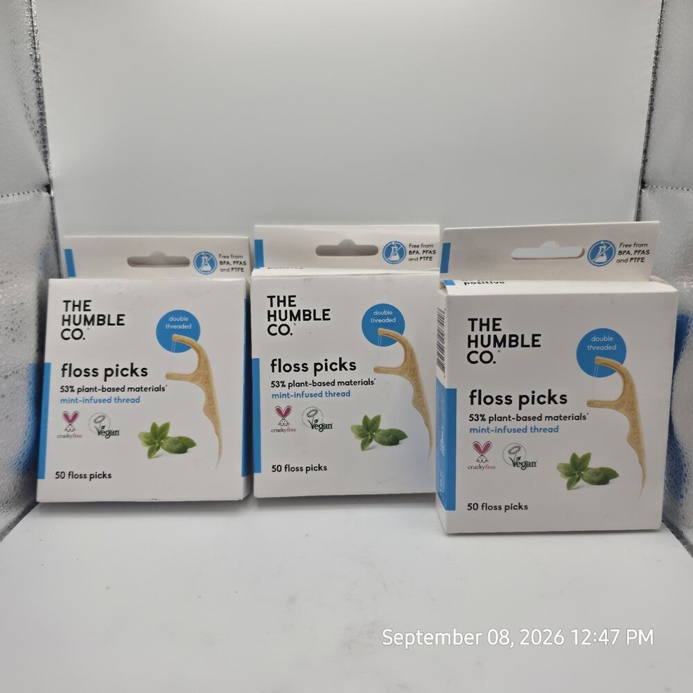 3 Packs-The Humble Co. Plant-Based Dental Floss Picks-Mint-50 floss Picks in Ea